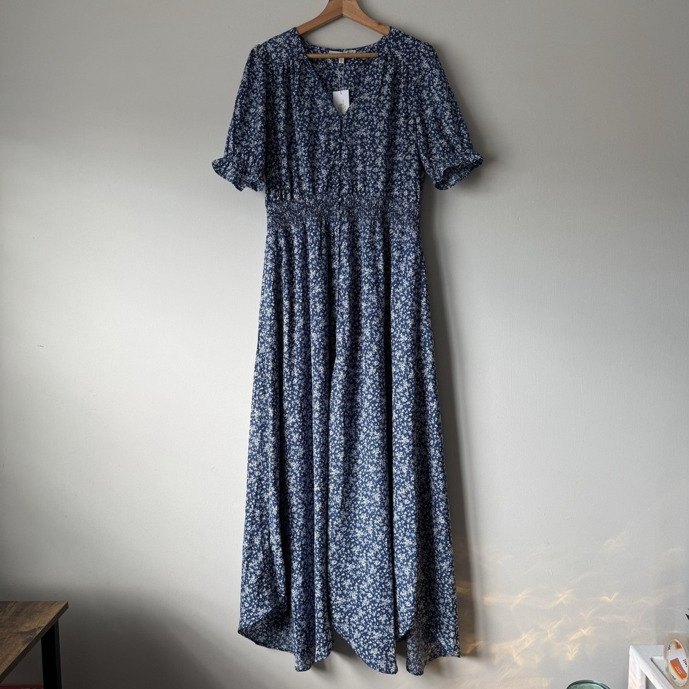 Baltic Born Robyn Short Sleeve Maxi Dress Large French Blue Floral Cottage Farm